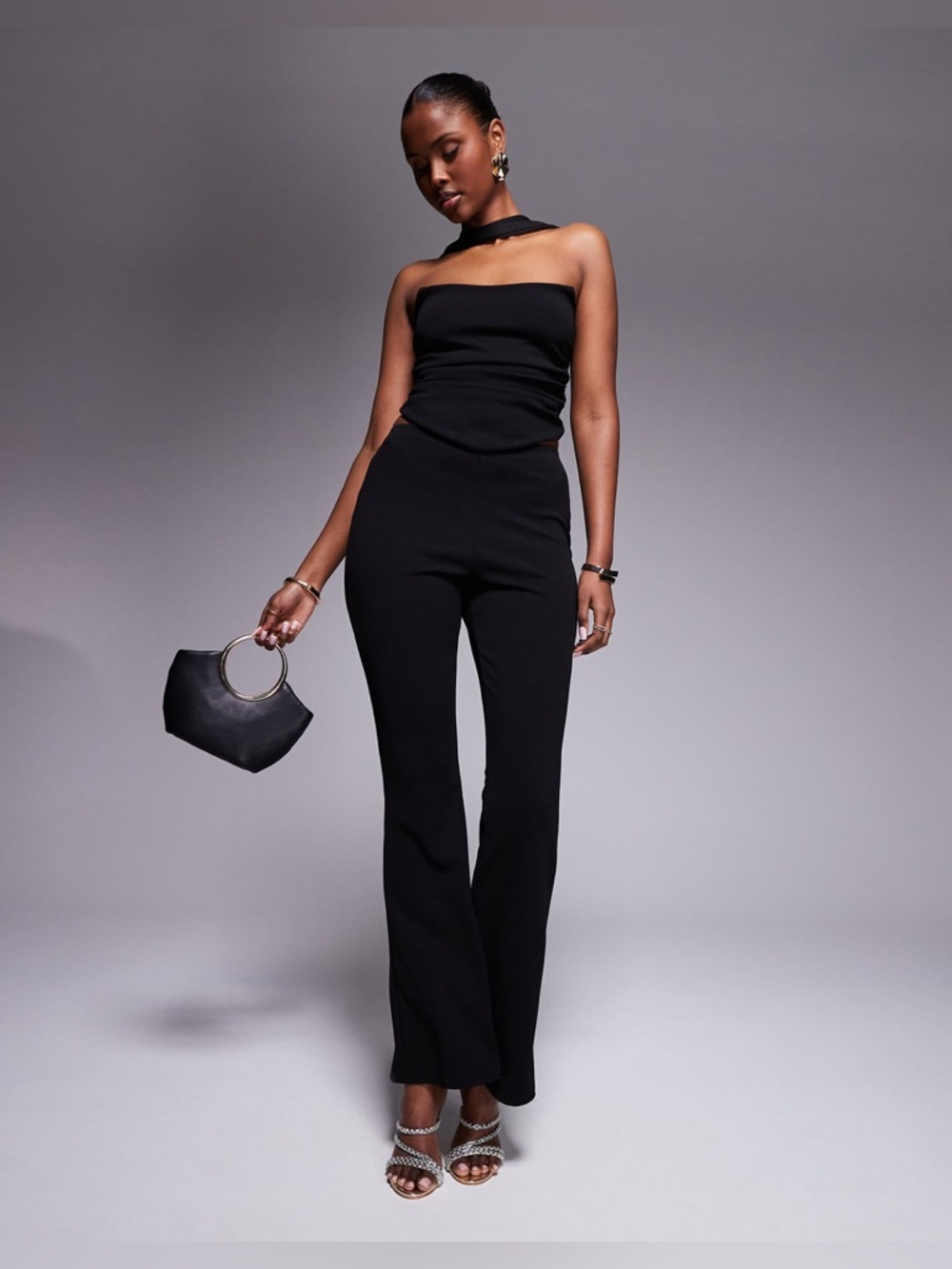 ASOS DESIGN co-ord bandeau top with scarf neck detail in black - Picture 4 of 12